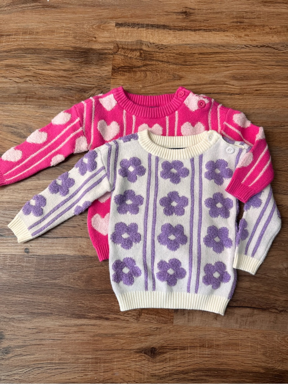 Andy & Evan Bright Pink and Lavender Heart Knit Sweaters